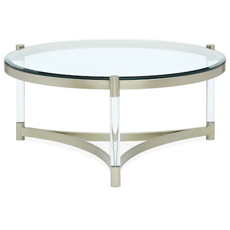 Transitional Round Glass Cocktail Table with Clear Acrylic Legs